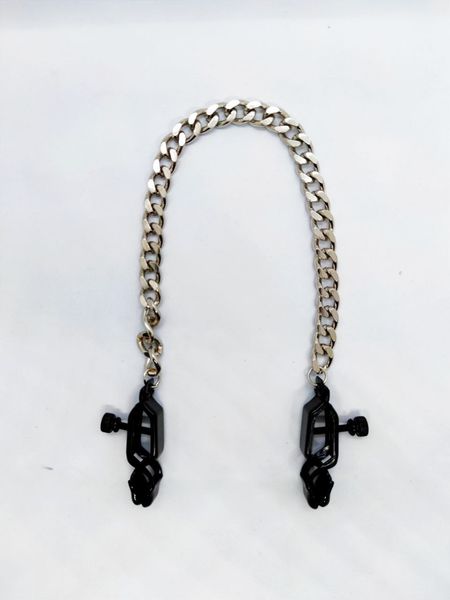 Затискачі на соски DS Fetish Nipple clamps iron L silver/black 81,3 g