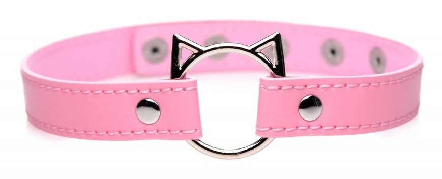 Ошейник-чокер с кольцом в виде котика Kinky Kitty Master Series, экокожа, розовый