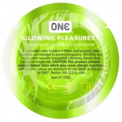Презервативи One Glowiing Pleasures Світиться у темряві, 5 штук