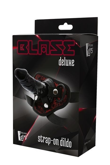 Страпон съемный Dream Toys Blaze Deluxe Strap-On Dildo на черных трусиках с красной вышивкой