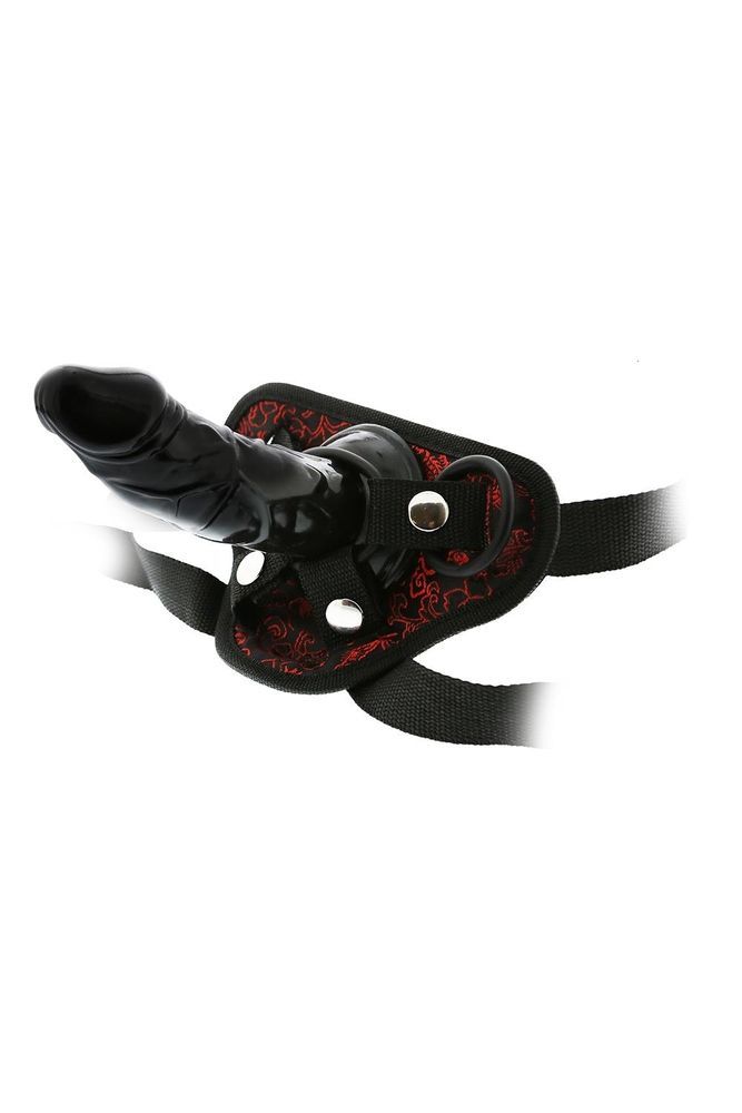 Знімний страпон Dream Toys Blaze Deluxe Strap-On Dildo на чорних трусиках з червоною вишивкою
