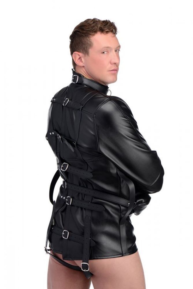 Смирительная чоловіча сорочка , штучна шкіра, чорна, L