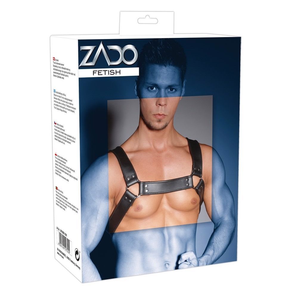 Шкіряна портупея для чоловіків ZADO FETISH з декоративними заклепками, чорна