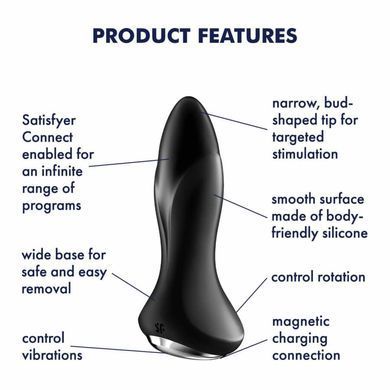 Анальная смарт пробка с вибрацией и бусинами Satisfyer Rotator Plug 1 Connect App черная