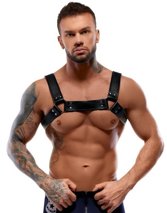 Портупея кожаная для мужчин ZADO FETISH с декоративными заклепками, черная
