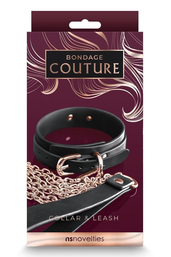 Ошейник с поводком NS Novelties BONDAGE COUTURE COLLAR AND LEASH BLACK