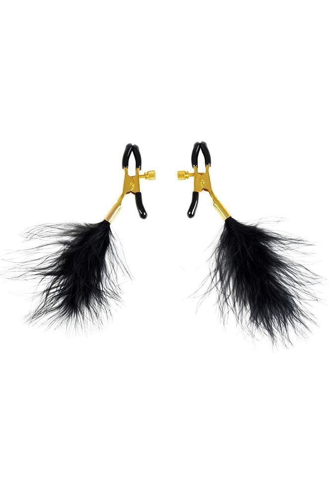 Зажимы для сосков Virgite Nipple Clamps с перьями, золотисто-черные