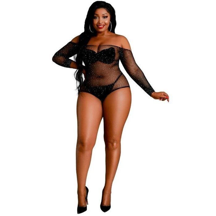 Боди Moonlight Lingerie 09 полупрозрачное, черное, Plus Size