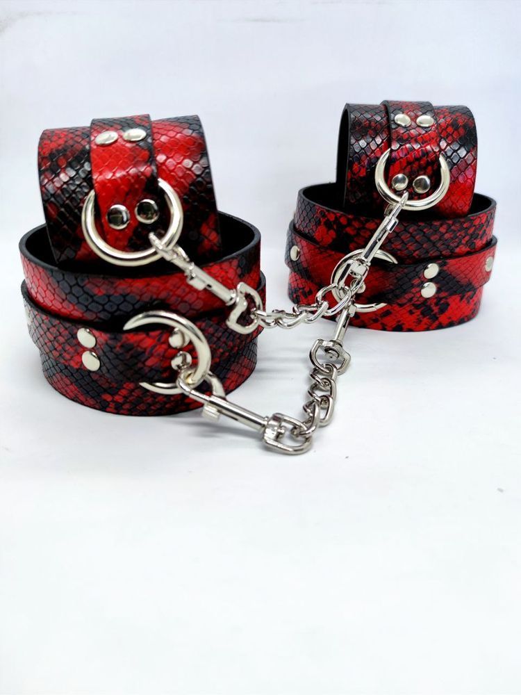 Система фиксации DS Fetish Ankle and hand cuff black/red