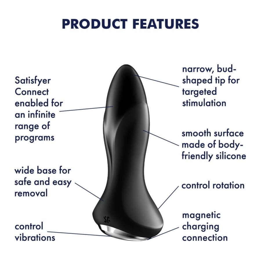Анальна смарт пробка з вібрацією та намистинами Satisfyer Rotator Plug 1 Connect App чорна