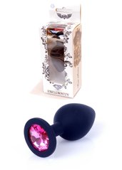 Анальная пробка черная с камнем Plug-Jewellery Black Silicon PLUG Medium- Pink Diamond