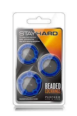 Набор эрекционных колец STAY HARD BEADED COCKRINGS BLUE