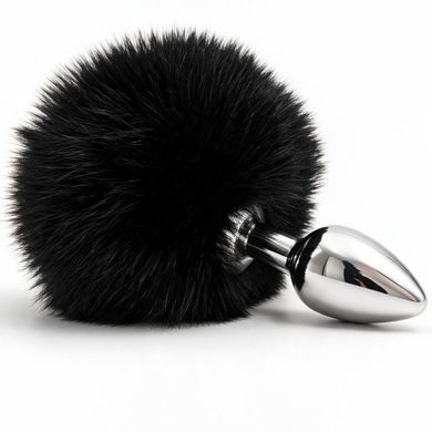 Анальная пробка металлическая DS Fetish с черным кроличьим хвостом