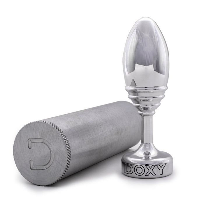 Анальная пробка ребристая Doxy Ribbed Butt Plug металл, серебристая