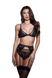 Комплект білизни з поясом для панчіх 3PC LACE & MESH BRA, GARTER & PANTY SET BLACK, S/M