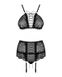 Комплект зі шнурівкою і поясом для панчіх Obsessive Basitta set Black L / Xl, Черный,  L/XL