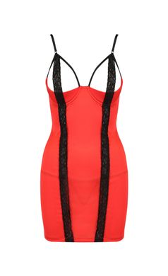 Сукня червона з чорною обробкою та трусики стрінги FEMMINA CHEMISE S/M - Passion