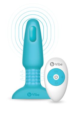 Анальная пробка с вибрацией и имитацией римминга b-Vibe Rimming Plug 2, голубая