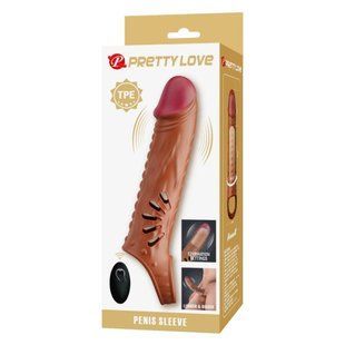 Вибронасадка на пенис Pretty Love удлиняющая, с пультом, бежевая, 24.3 х 4.6 см