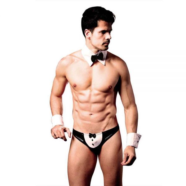Еротичний чоловічий костюм "офіціант", 3 предмети, Черный/Белый, S-M(one size)