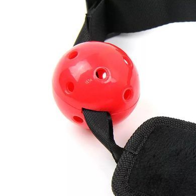 Набір з кляпа з червоною кулькою та наручників Roоmfun Ball Gag and Wrist Restraint Set, чорний