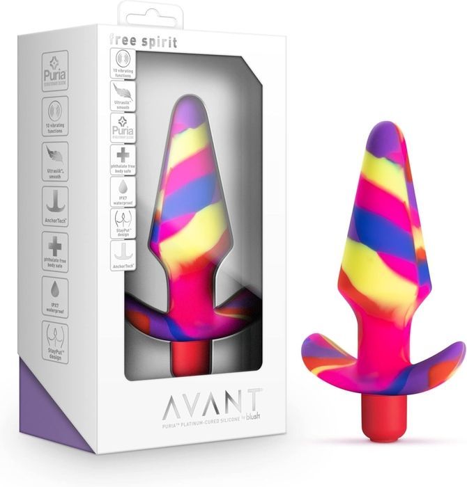 Анальная пробка конусообразная с вибрацией Blush Avant разноцветная