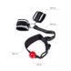 Набір з кляпа з червоною кулькою та наручників Roоmfun Ball Gag and Wrist Restraint Set, чорний