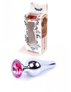 Анальна пробка з рожевим кристалом Plug-Jewellery Silver BUTT PLUG-Pink