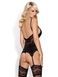 Корсет Obsessive 810-COR-1 з мереживом та пажами для панчох, чорний, S/M