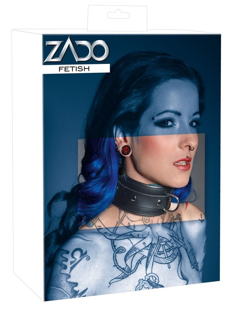 Ошейник из натуральной кожи с металлическим кольцом ZADO Fetish, черный, S/M