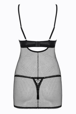 Cорочка сітка Obsessive Redella трусики в комплекті, чорний, S/M