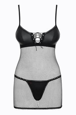 Cорочка сітка Obsessive Redella трусики в комплекті, чорний, S/M
