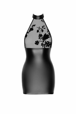 Платье виниловое с полупрозрачным верхом F311 Noir Handmade Eros, с цветочным узором, черное, M