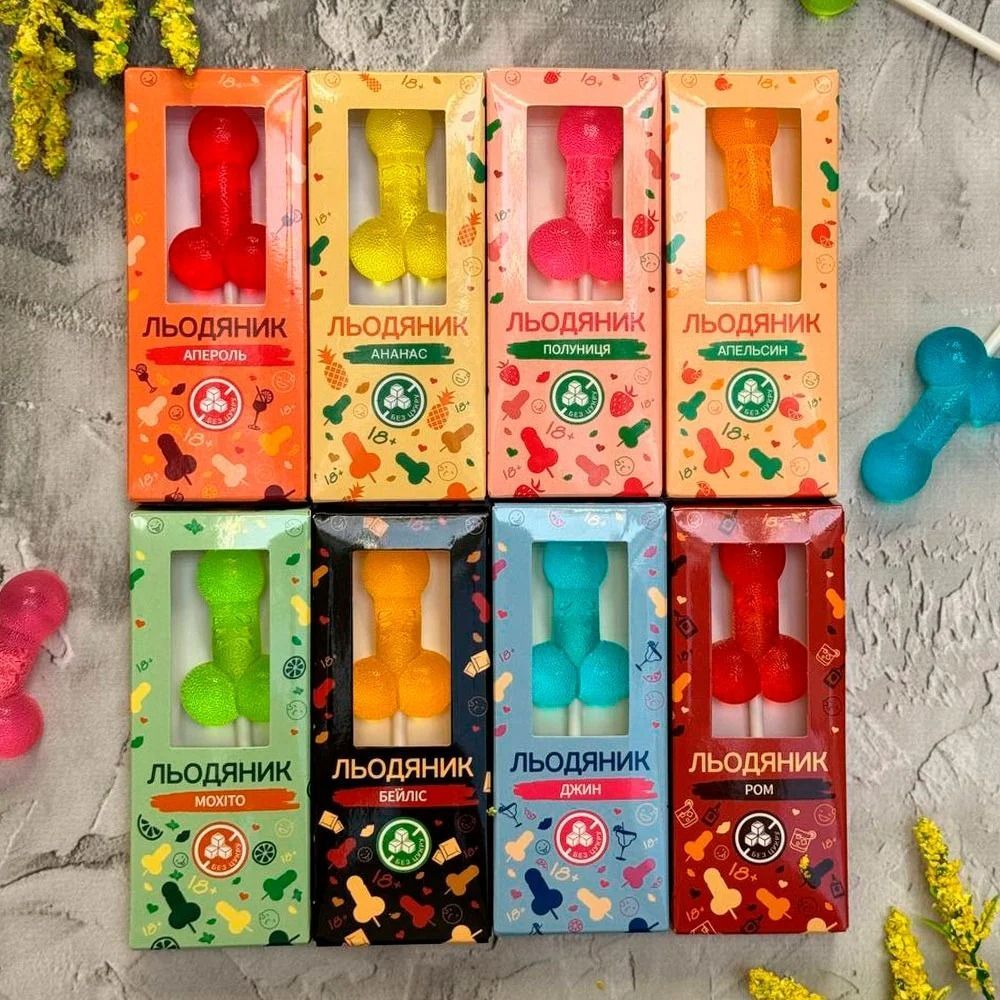Леденец на палочке в форме пениса VidDushi HOT со вкусом Клубника (без сахара), 17 гр