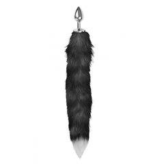 Анальная пробка с хвостом Anal plug faux fur fox tail black polyeste