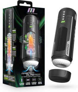 Мастурбатор з вібрацією, функцією посмоктування Blush Master Blaster та підігрівом, у чорній колбі