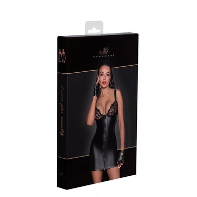 Платье-мини сексуальное из винила, с кружевным бюстом, молния спереди Noir Handmade F254 черное, S