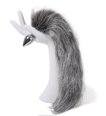 Анальная пробка с хвостом Anal plug faux fur fox tail light grey polyeste