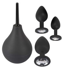 Набор Black Velvet анальные пробки и анальный душ, 4 предмета, черного цвета