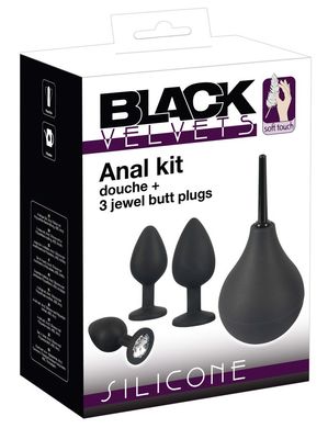 Набор Black Velvet анальные пробки и анальный душ, 4 предмета, черного цвета