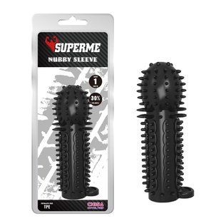 Насадка&nbsp;рельефная Chisa SUPERME&nbsp;Nubby&nbsp;Sleeve с кольцом на мошонку, черная