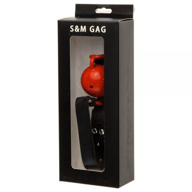 F61429 Кляп з екошкіри Loveshop Latex BREATHABLE BALL Gag BLACK / RED, Черный/Красный