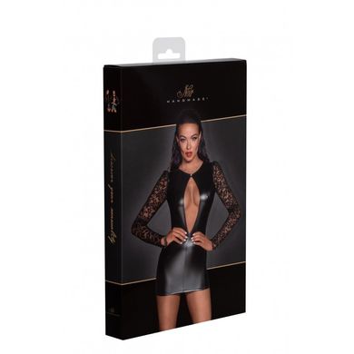 Сукня вінілова з мереживними довгими рукавами та вирізом на грудях Noir Handmade F253 чорна, L