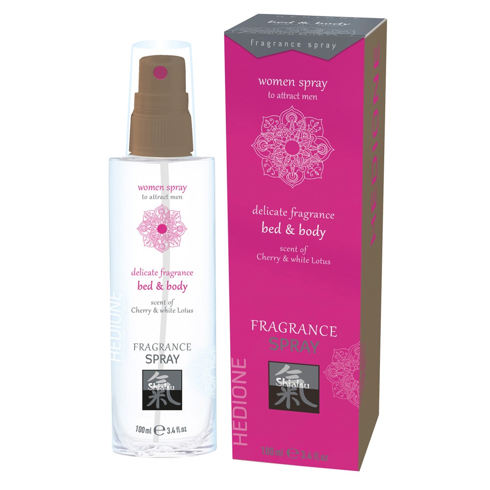 Спрей для тіла та ліжка з феромонами та афродизіаками SHIATSU Fragrance Вишня та білий лотос, 100 мл