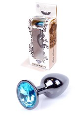 Анальная пробка с камнем Plug-Jewellery Dark Silver PLUG- Light Blue размер S