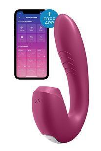 Двойной смарт вибратор с вакуумной стимуляцией Satisfyer Sunray Connect App Berry бордовый