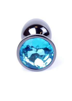 Анальная пробка с камнем Plug-Jewellery Dark Silver PLUG- Light Blue размер S
