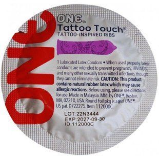 Набор презервативов с рельефом в виде тату One Tattoo Touch фиолетовые (цена за 5 шт.)