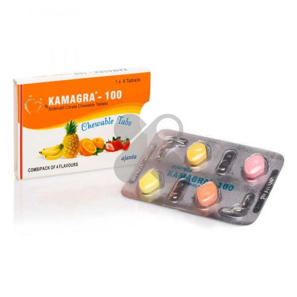 Таблетки для потенции Kamagra 100 Chewable Tabs за 1 упаковку (4 табл)
