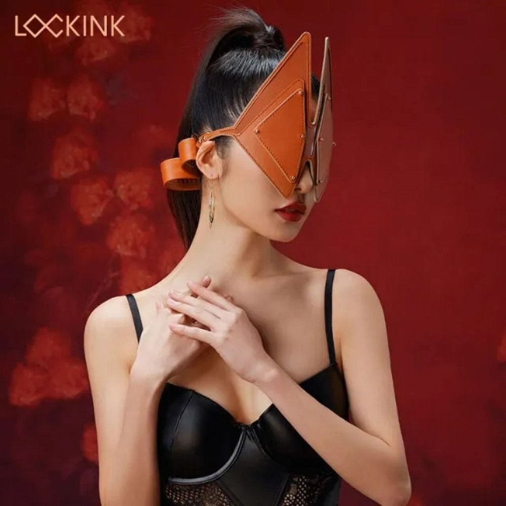 Маска Лисички з передньою частиною Lockink, що відстібається, натуральна шкіра, коричнева, One Size